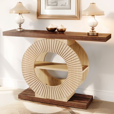 Table console Base ronde - 100×30×80 cm - Avec étagères - Convient pour le salon, derrière le canapé, l'entrée, le couloir