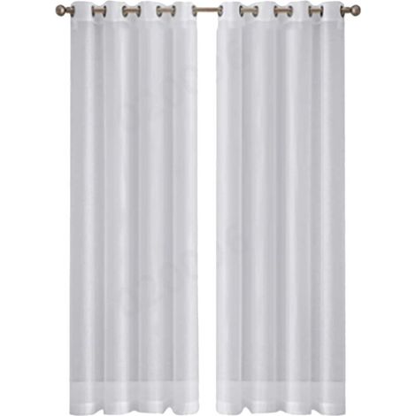 Rideaux en Voile Blanc "Leott" - Aspect Lin Semi-Transparent - Lot de 2 Panneaux 54x84 Pouces (137x213cm) - pour Séjour ou Salle à Manger