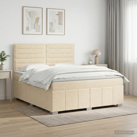 vidaXL Lit boxspring avec matelas Crème 140 x 190 cm Tissu (1/5)