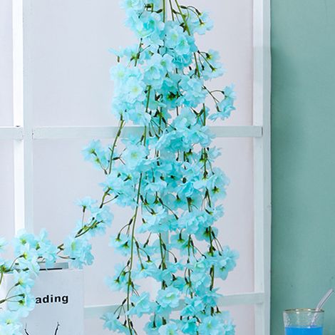 Guirlande artificielle fleurs de cerisier sakura lierre décoration maison chambre bureau bleu ciel
