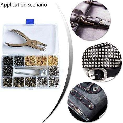 480 jeux de rivets en cuir 6 mm/8 mm/12 mm avec pince à poinçonner et 3 outils de pose (1/4)