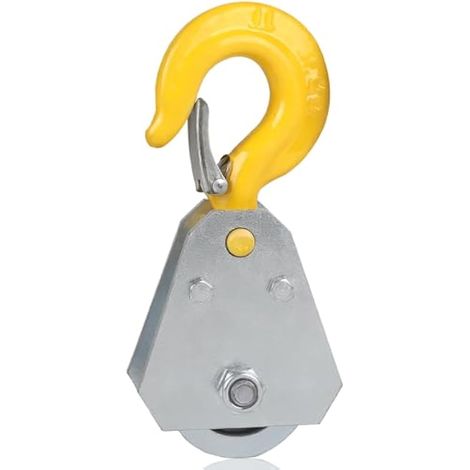 Poulie 1T avec verrou pivotant, compatible avec une corde de 16 mm, 2 roulements, crochet pivotant et loquet, acier robuste pour le levage et la traction (1/5)