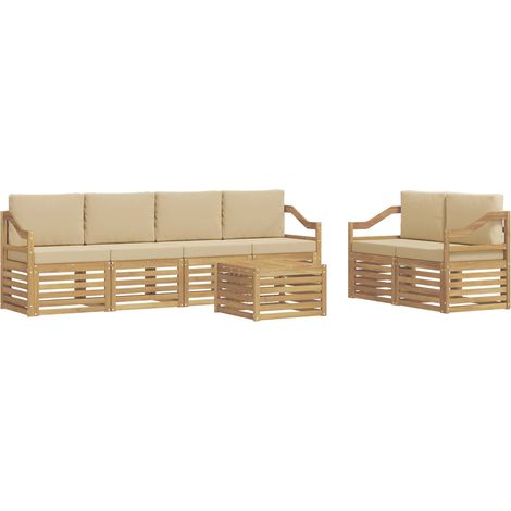 Conjunto de sofás de exterior con cojín 7 pcs y Beige Poliéster vidaXL