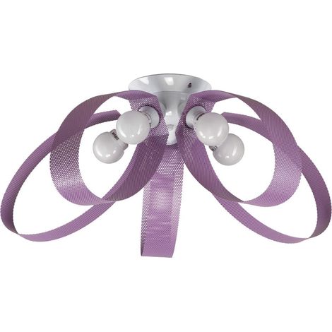 Plafonnier 5 lumières avec pétales en métal perforé couleur mauve (1/2)