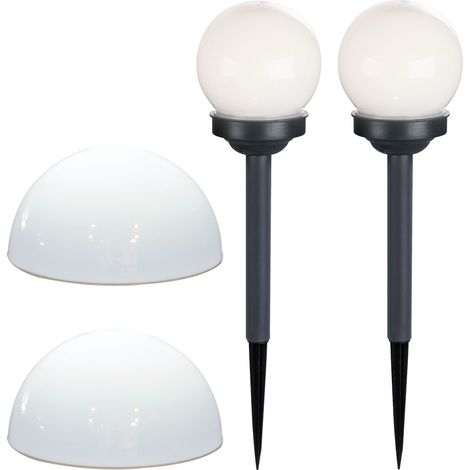 Emisfero a luce solare a sfera emisfero decorativo da giardino esterno a energia solare, bianco, lampadine a LED, D 20 cm, set da 4