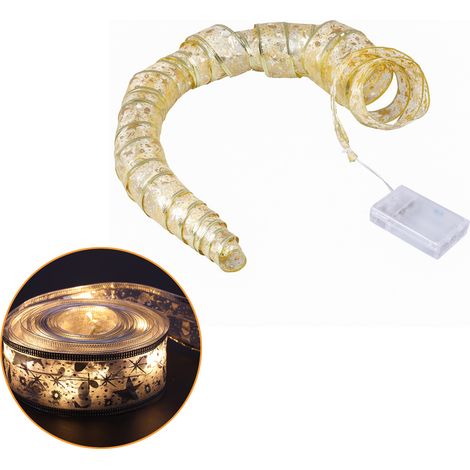 Guirlande lumineuse de Noël LED en fil de cuivre, 40 LED, 4 cm de large (ruban doré, blanc chaud), 4 m de long. (1/2)
