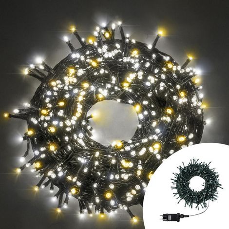 Catena di luci 50 metri da 1000 Led Bianco Caldo e Bianco Freddo con cavo verde Wisdom (1/5)