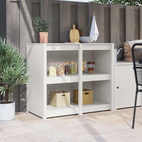 Armoire de cuisine avec 4 étagères en bois, blanc chaud, 106 x 55 x 92 cm - PANGIVO (1/5)