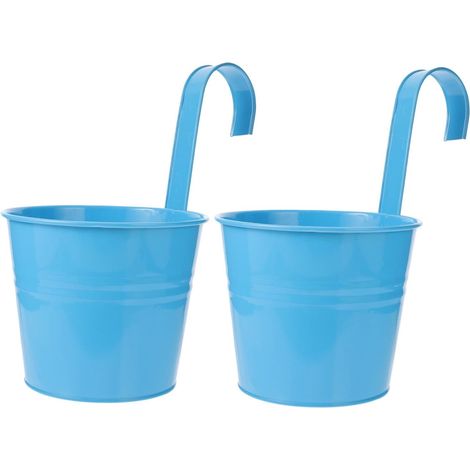 Beaupretty Lot de 2 cubes suspendus créatifs en métal bleu pour plantes et fleurs (1/5)