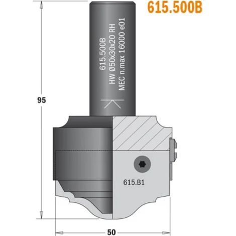 615.500B CUERPO FRESA (B) S=20X50 D=50X30X95 DX (1/5)