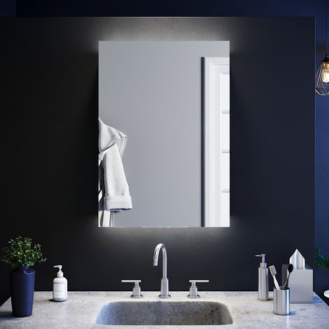 ELEGANT Space Saving & Adjustable Shelves Vertical Bathroom Mirror Cabinet Backlit Illuminated LED Bathroom Storage Double Mirror 500x700mm with Shelf, Socket (1/5)