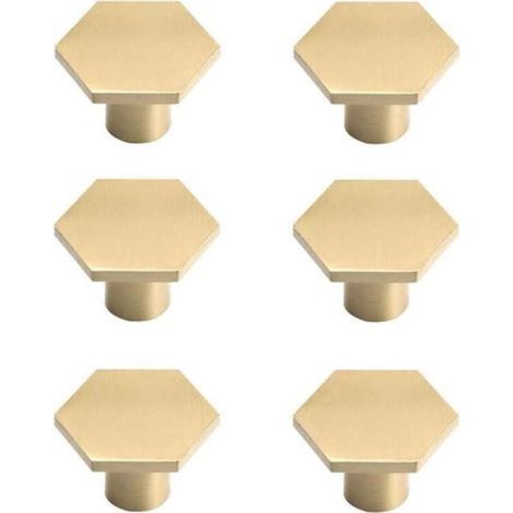 Set mit 6 Messing-Schrankgriffen, vergoldeten Möbelgriffen, einlochigen Sechskantgriffen für Küche, Büro, Kleiderschränke und Kommoden (1/4)