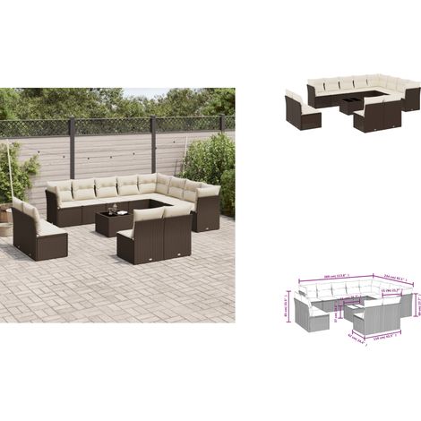 The Living Store 13-tlg. Garten-Sofagarnitur mit Kissen Braun Poly Rattan - Gartentisch (1/3)