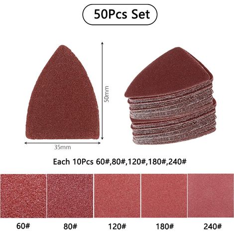 51PCS Patins de ponçage triangulaires universels - Bande Velcro, pour outil multifonction oscillant pour ponçage du bois, utilisé avec du papier (1/5)