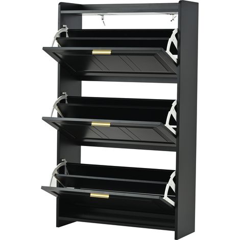 CAIziMeuble à chaussures 70 x 24 x 120 cm, étagère à chaussures avec 6 compartiments, armoire haute à chaussures, pour couloirs, entrées, salons et bureaux, MDF + panneau de particules, noir (1/5)