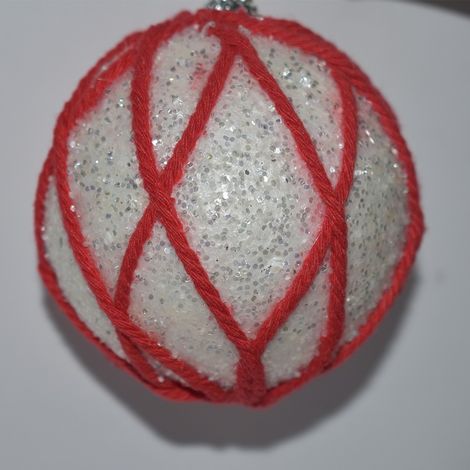 Palline rossa e bianca 8 cm 6pz con glitter da decorazioni addobbi natalizi per albero di natale (1/5)