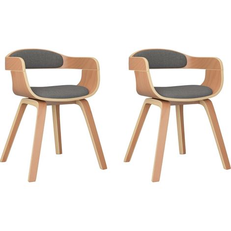 Lot de 2 chaises de salle à manger en tissu gris clair et bois courbé DEC025176 (1/5)