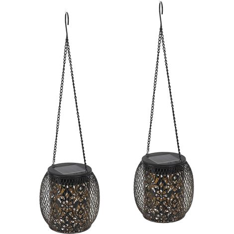 2-Piece Solar Lanterns, Wrought Iron Solar Lamp, Outdoor Light with High Brightness LED, Ideal for Garden, Patio and Backyard (1/5)