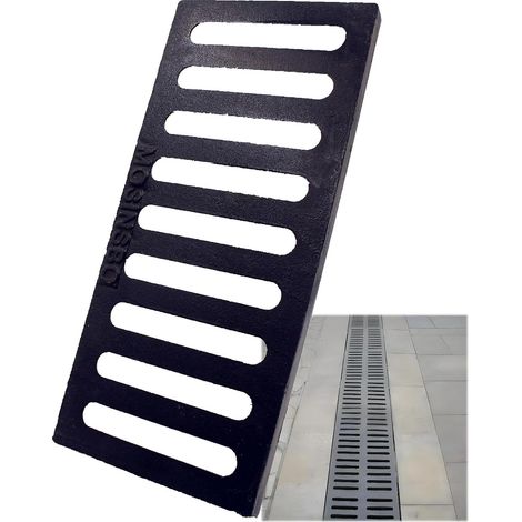 Fonte Ductile Grille de Drain 440x203 mm, Classe B125, Grille de Caniveau pour Allée et Cour, Rectangulaire Grille d'Égout pour Extérieur, Noir (1/5)