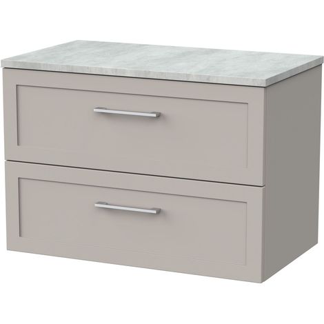Stonnall Traditional Wall Hung 2 Drawers Vanity Unit with Bellato Grey Laminate Worktop, 800mm, Pebble Grey