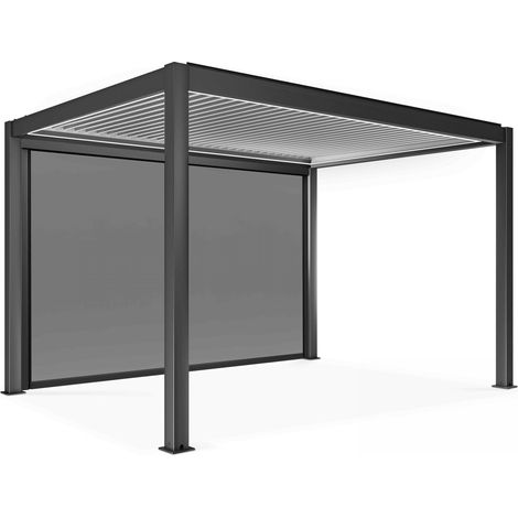 Pergola bioclimatique autoportée motorisée et éclairée 3x4m et 1 store