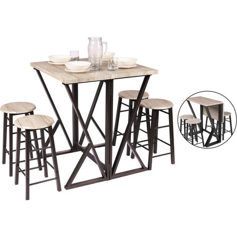 Conjunto de bar plegable con 4 taburetes colección DARYL - Dimensiones 100x60x89 cm, ideal para espacios pequeños.