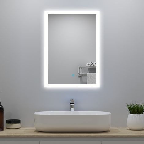 50 x 70 cm Specchio da bagno, Luci a LED, 3 temperature di colore, touch, IP44, antiappannamento