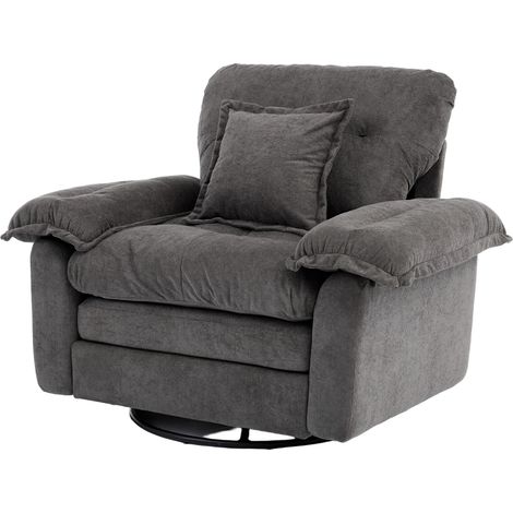 360° drehbarer Sessel aus grauem Chenille, Oversize-Format mit Stützkissen (1/5)