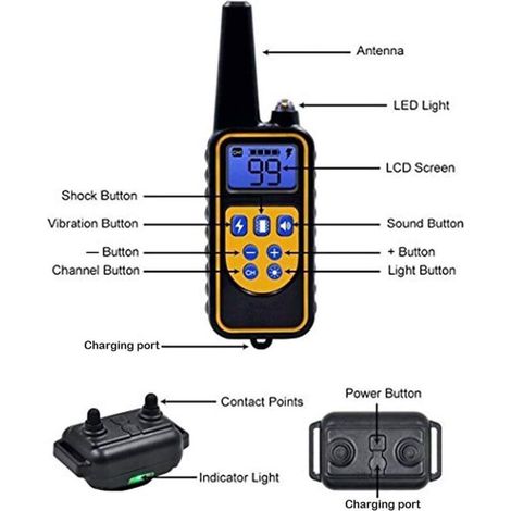 Colliers de Dressage pour Chien 800 Mètres Collier d'entraînement Anti-aboiement avec Télécommande Rechargeable et IPX7 Entièrement Imperméable