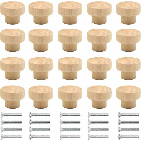 Tiradores de madera AIPERQ, 20 unidades, pomos redondos de madera natural, pomos para muebles, pomos para puertas, pomos para cajones, adecuados para armarios, cajones, roperos, muebles de cocina, etc