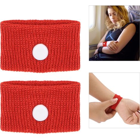 1 Paire de Bracelets d'Acupression Anti-Nausées pour Voyage en Voiture, Avion ou Grossesse (Rouge) (1/5)