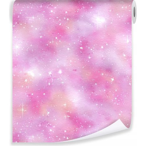 Papier peint pour enfants étoiles roses sur molleton Papier peint pour chambre d'enfant (1/3)
