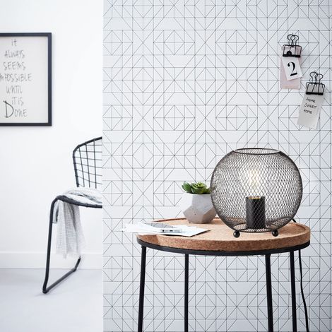 Lampe de table au style rétro - Lampe de table décorative avec interrupteur intermédiaire pour fil - Pour bureau, chambre à coucher ou salon - En métal - Noir - Diamètre : 20 cm (1/5)