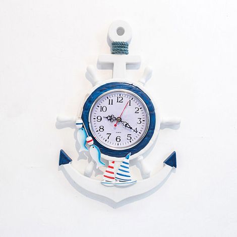 Horloge Murale Modèle Bateau Style Marin Bleu et Blanc, Décoration Personnalisée pour Bureau ou Chambre 34x23cm (1/5)