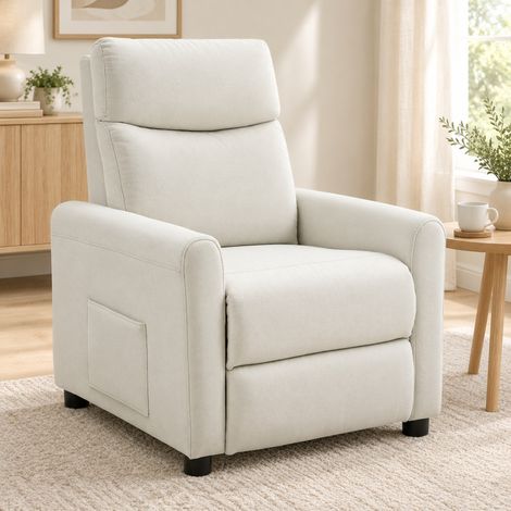Poltrona relax reclinabile 145° in poliestere con tasche laterali, bianco crema DESVIAE (1/5)