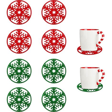 Weihnachts-Untersetzer-Set, 10 Stück, Filz-Schneeflocken-Untersetzer, Getränke-Untersetzer für Getränke, Wein, Tee, Kaffee für Weihnachten, Winterfeiertags-Tischdekoration (rot und grün) (1/5)