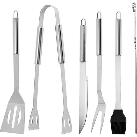 Grillbesteck-Set, 9-teilig, Grillutensilien aus Edelstahl mit Spatel/Gabel/Zange/Messer/Spieße und Bürste für Outdoor/Camping/Garten (1/5)