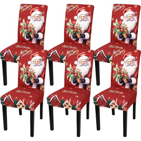 Lot de 6 Housse de Chaise Noel Housse de Chaise Extensible Couverture Protecteur de Chaise Salle a Manger Universel Amovible Lavable pour Décoration (1/5)