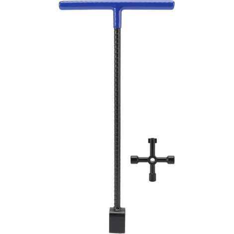 Clé de robinet T multifonction avec clé universelle 4 embouts pour compteurs d'eau, valves et robinets bleue (1/5)