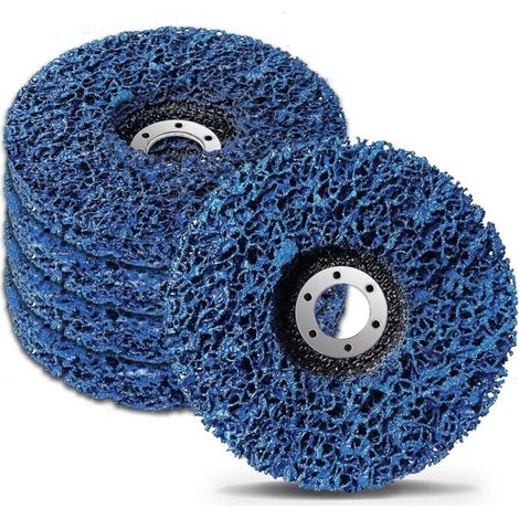 Disco abrasivo per la pulizia in 5 pezzi (blu) 125 mm, mola per la rimozione della vernice, disco abrasivo a nastro in polipropilene, sverniciatore per ruggine, mola abrasiva