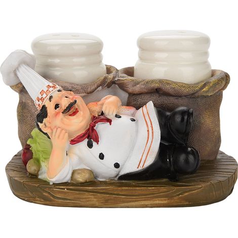 Lot de 2 porte-bouteilles sel et poivre statue chef mignon décor cuisine résine artisanat C (1/5)