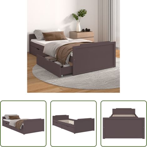 Bois de pin - Cadre de lit sans matelas marron foncé bois pin massif 90x200cm (1/5)