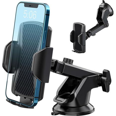 Supporto per telefono da auto, per cruscotto e parabrezza, rotazione a 360 gradi, sblocco con un solo pulsante, per smartphone da 4 a 7 pollici. (1/5)