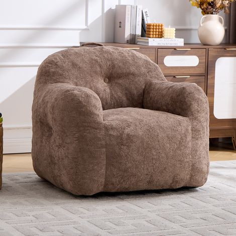 Poltrona pouf 95x95x79 cm kaki con braccioli, tessuto peluche e schiuma sminuzzata MEUBLIV (1/5)