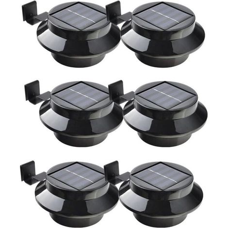Set of 6 Black Solar LED Spotlights - for Gutter, Fence, Roof, Garden, Yard, Wall