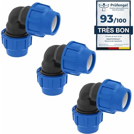 Raccord coudé à 90 degrés 20mm x 20 mm pour tuyau d’eau PE de compression – Raccords de plomberie coudés PN16 – connecteur compatible avec tuyaux PE80 et PE100-3 pièces (1/5)