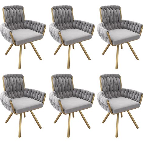 6 sillas de comedor de terciopelo gris, silla giratoria informal con cuatro patas metálicas, ideal para el hogar, la oficina, el salón y el dormitorio. (1/5)