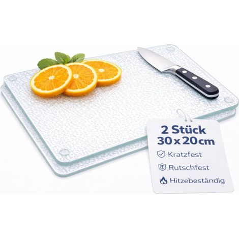 Lot de 2 planches à découper en verre 30 x 20 cm, avec pieds antidérapants, lavables au lave-vaisselle, hygiéniques, résistantes à la chaleur (1/5)