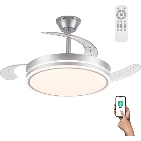 Ventilatore LED pale pieghevoli Miso Evo Argento 72 W con memoria di accensione, APP, telecomando CCT 3000-4000-6000K, dimmerabile, silenzioso (1/5)