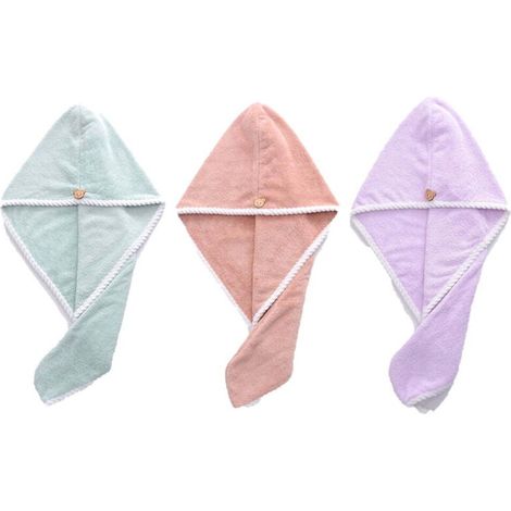 Serviette Microfibre - Turban Cheveux Avec Boutons - Absorbant Respirant Sans Frottement - Lot De 3 - Vert Violet Orange Marron (1/5)